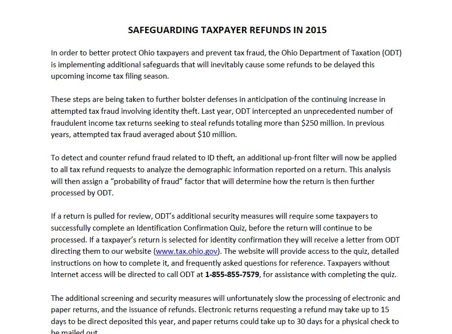 Efforts by Ohio to Prevent Tax Fraud May Cause Refund Delays